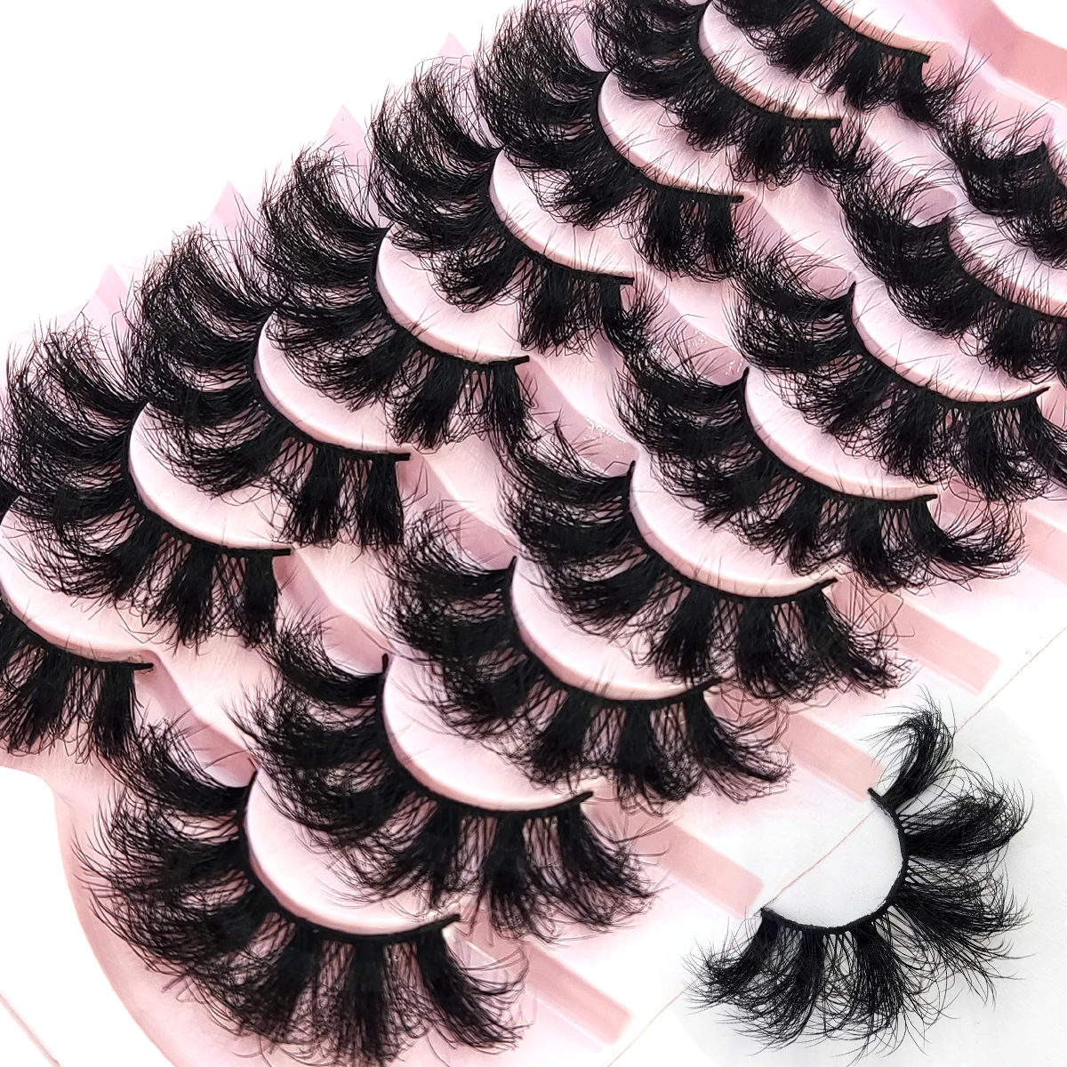 HBZGTLAD 5/8 Pairs of Natural Russian Striped Mink Lashes 3D False Lashes Volume Wavy False Lashes Eyelash Extensions Makeup