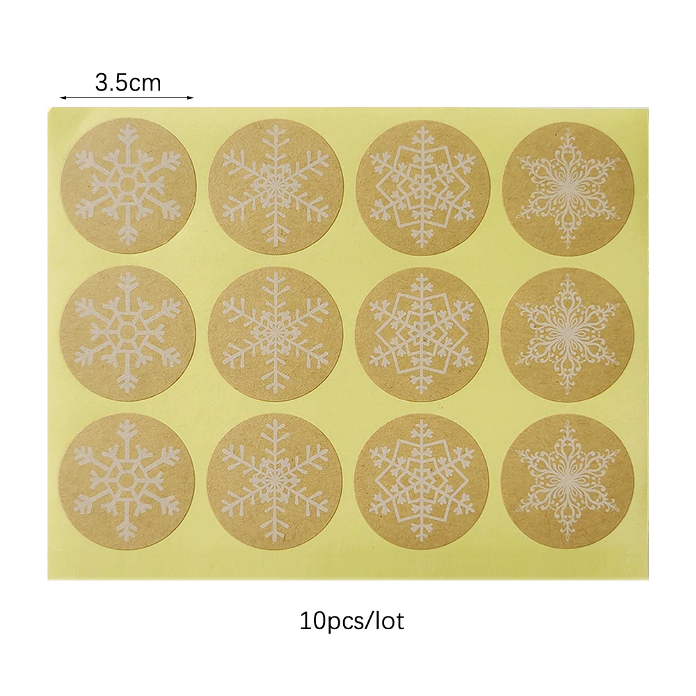 3.5Cm Christmas Snowflake Sticker Kraft Paper Christmas Theme Seal Labels Sticker for Gift Packing Diy Christmas Decoration 2023