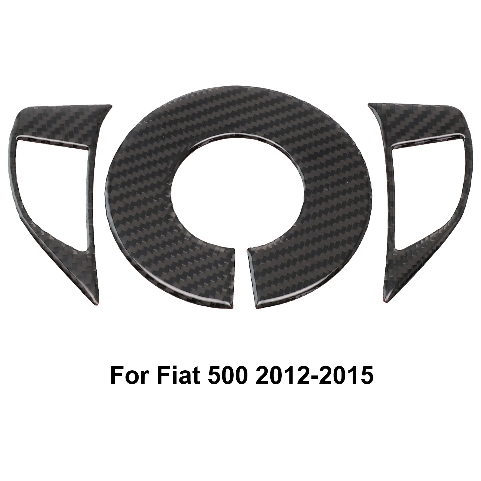 

3Pcs Carbon Fiber Interior Steering Wheel Accent Cover Trim For Fiat 500 2012-2015 Car Steering Wheel Decorative Accessories