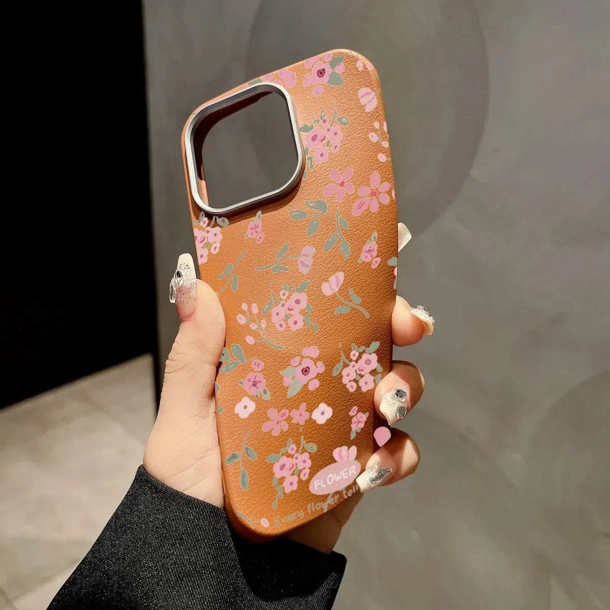 INS Green Leaf Pink Flower Pattern Phone Case Cover