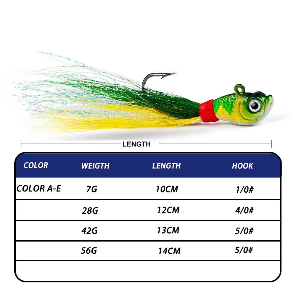 9PCS 7g-42g Bucktail Jig Fishing Lures with 20PCS Snaps Saltwater