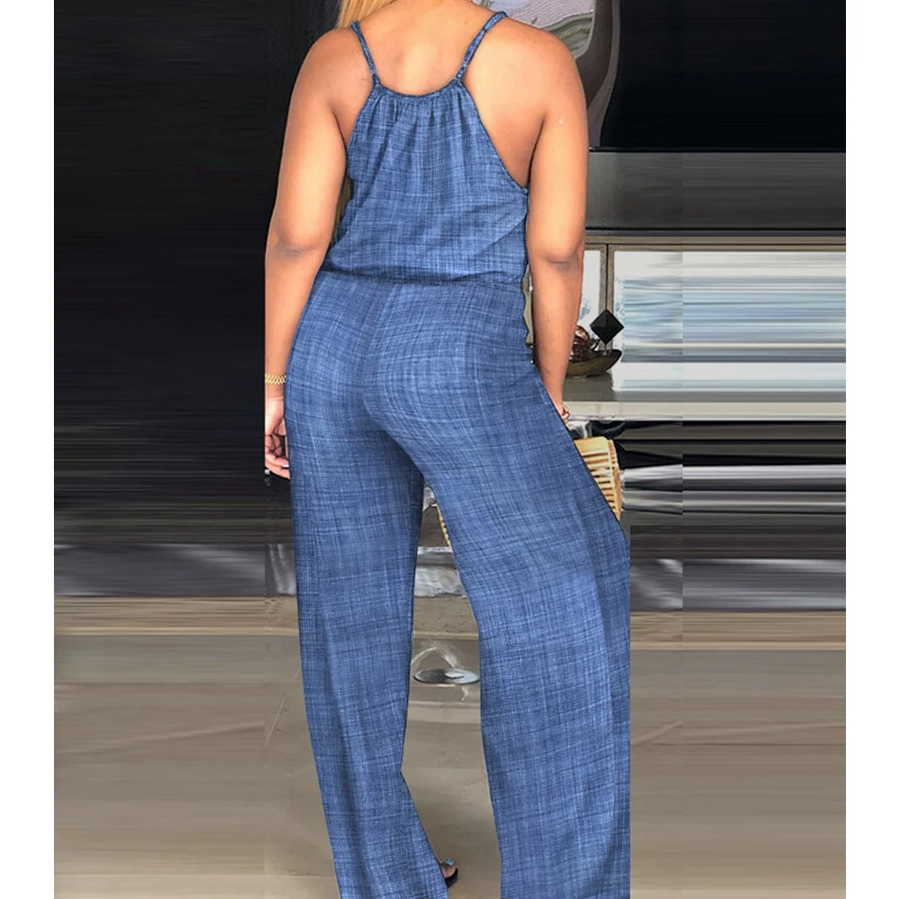

Wepbel Jumpsuit Women Summer Spaghetti Strap Sleeveless Solid Color Loose Jumpsuits Rompers Lerisi Wide Leg Pants Jumpsuits