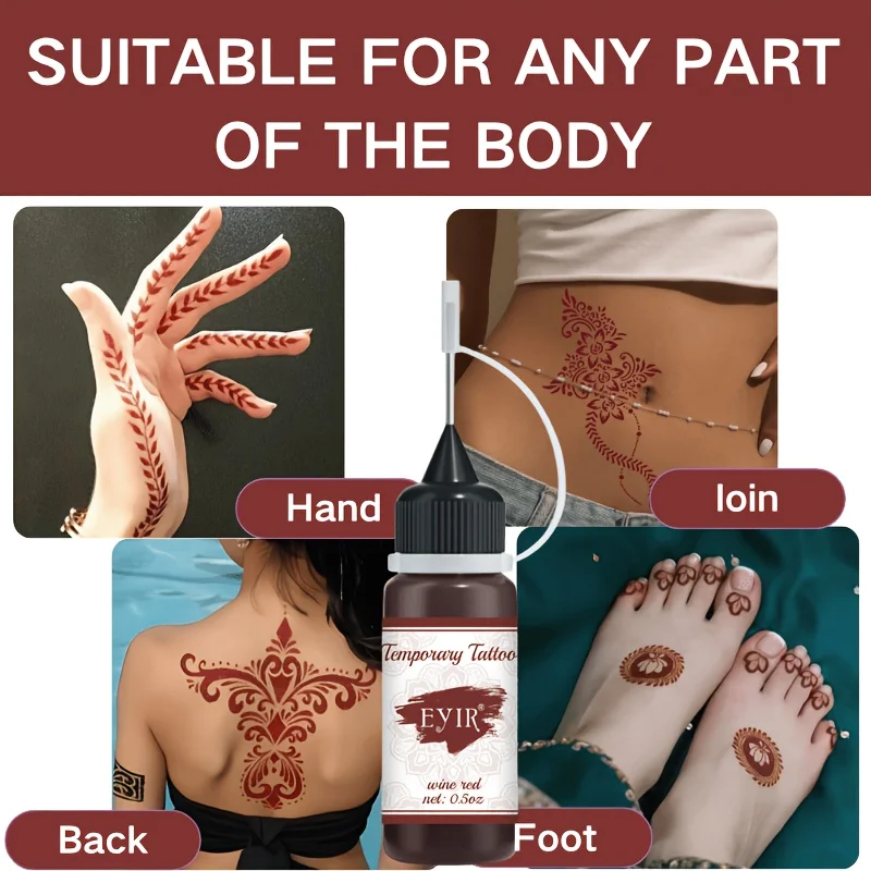 Set di 9 Colori di Pasta per Tatuaggi all'Henné, Kit per Tatuaggi Temporanei, Inchiostro per Body Art, Kit per Trucco Fai-da-Te, Decorazione per Mani e Braccia, per Feste e Festival - immagine 4