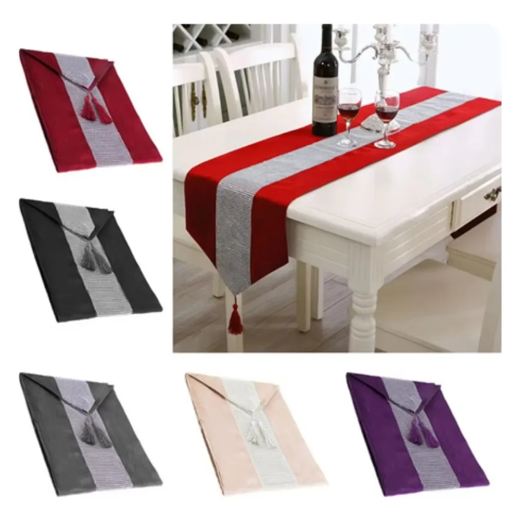 Velvet Diamante Table Runner European Tasseled Flannel Table Runner Wedding Party Mat Decorate Accessories 31x183cm,cotton table runner