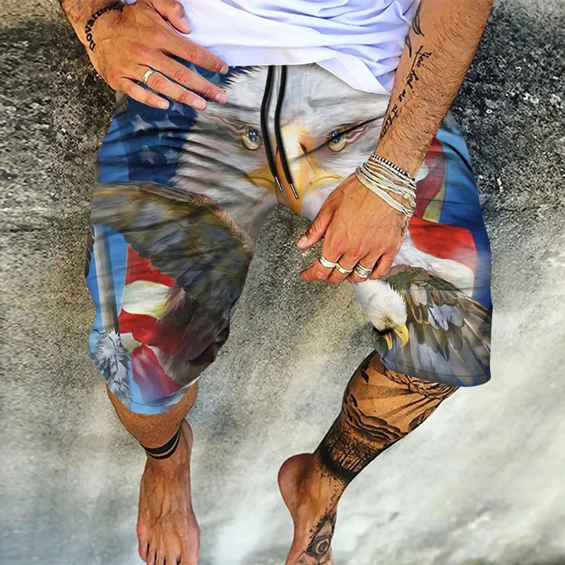 

Men's Swimsuit Summer Cool 3d Print USA Flag Board Shorts Skull Bermuda Short Pants Male Fitness Workout Knee-Length Trouser