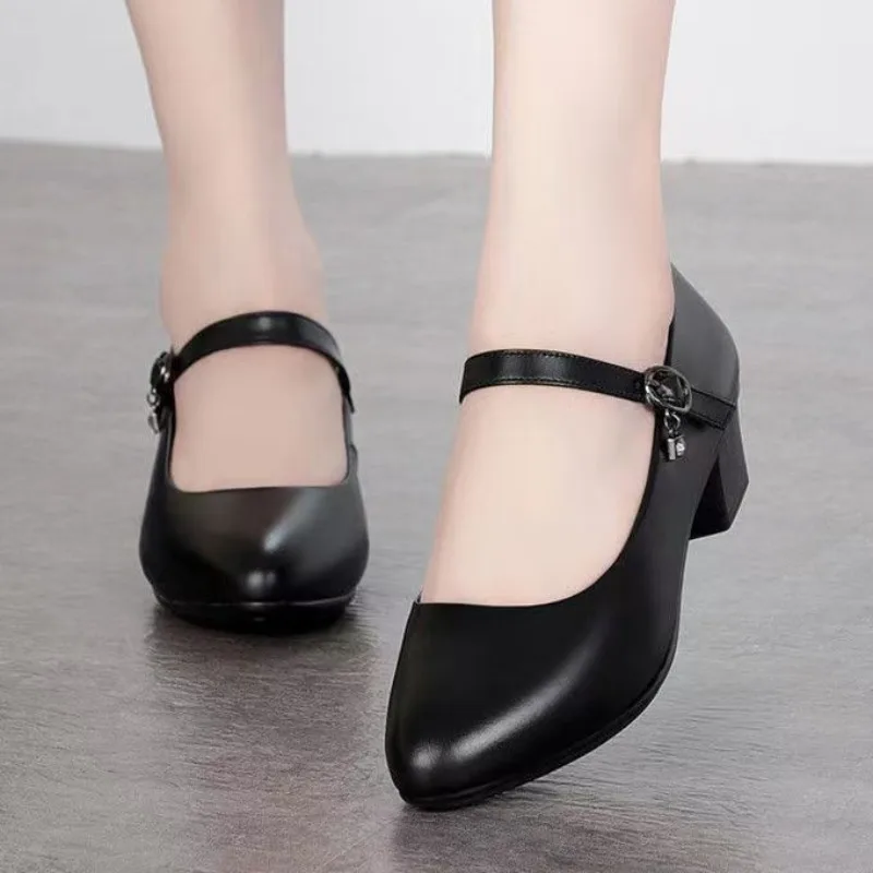 Women's Medium Heel Pumps - Soft Leather Non-Slip with Adjustable Buckle, Comfortable for Daily & Casual Wear 2026