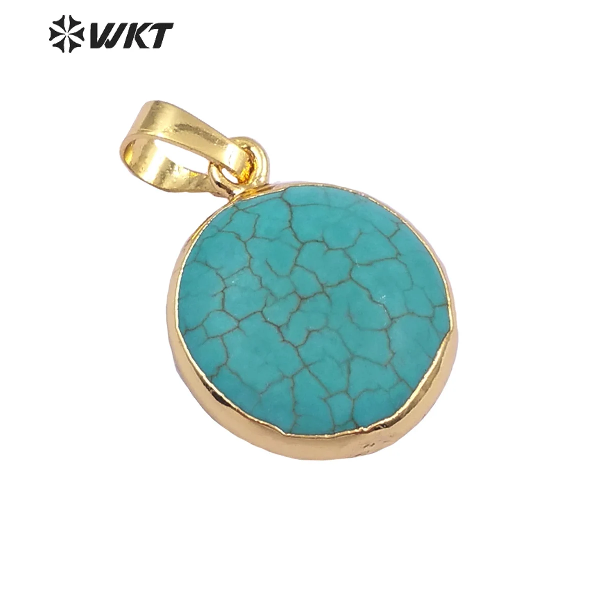 

WT-P1136 Wholesale Custom Lovely Natural Howlite Round Pendant With Gold Trim Small Pendant For Fashion Jewelry