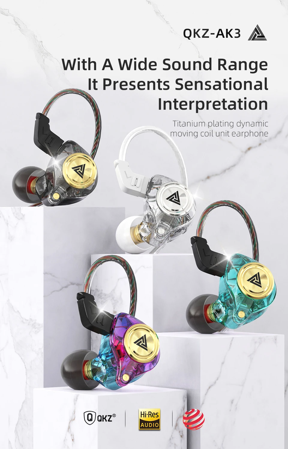 AK3 FiLe Wired Earphone with Microphone HiFi Music Monitor Bass Headphones Noise