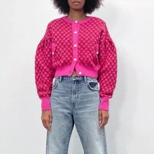 

Za Women's Sweater Pearl Buttons Cardigan Knitted Top Cropped Long Sleeve Sweater Patchwork Pocket Knitwear Woman Chic Sweater