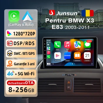 Radio para Auto Junsun de 9 Pulgadas con Android 15 para BMW X3 E83 2003-2012, CarPlay Inalámbrico, Android Auto, Ventilador Integrado, 4G LTE, WiFi, GPS, BT, FM, AM, DSP, RDS, SWC, Pantalla Táctil IPS, Cámara 360 Opcional DVR 2000*1200P, Envío Gratis 1