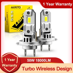 AUXITO High - Performance Mini LED Headlight Bulbs - Ultra - Bright 18000LM White, 60W Wireless with Cooling Fan - H7 (6500K White)