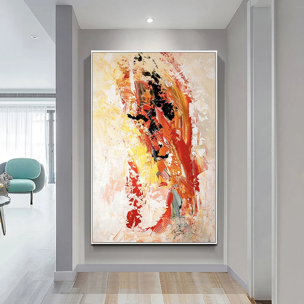 

Abstract Colorful Orange Oil Painting Hand Painted Textured 3D Oil Painting On Canvas Wall Art Handmade Artwork Home Decorations