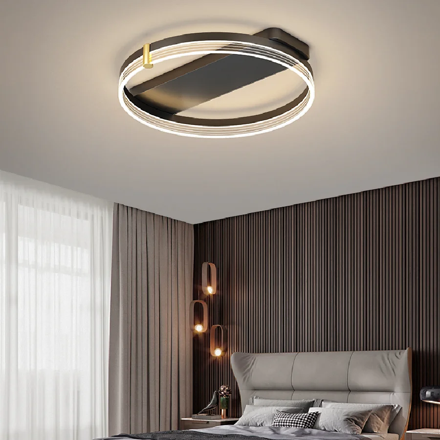 

Modern LED Ceiling Light Living Room Bedroom Dining Room Kitchen Study Simple Black Ring Design Ceiling Lamp Home Lighting Lamp
