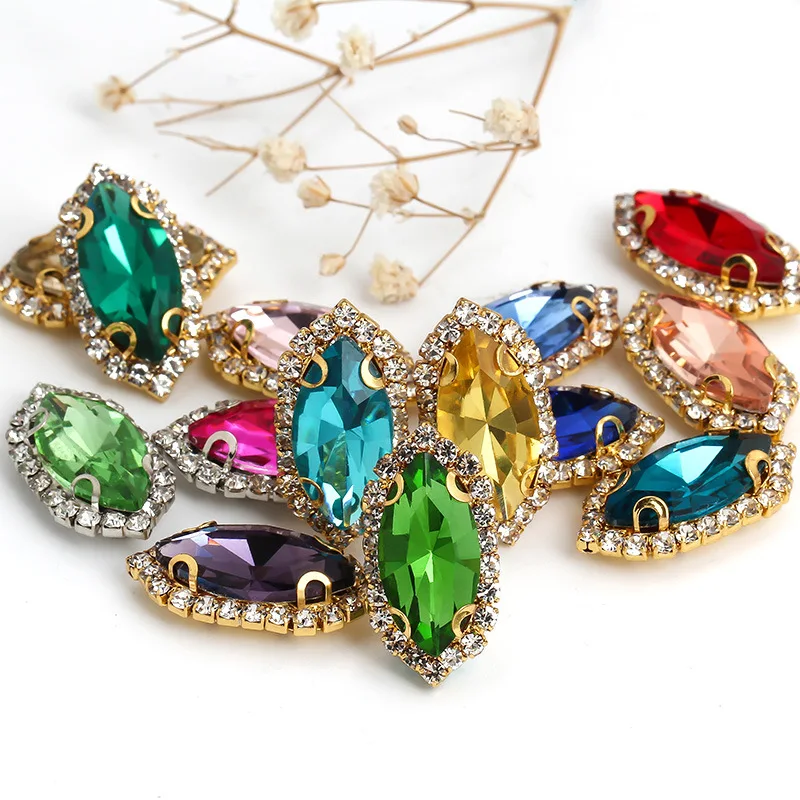 

Horse Eye Shape 22 Color Crystal Glass Stone Rhinestones With Cup Chain Claw Wedding Dress Shoes Bags Diy Trim