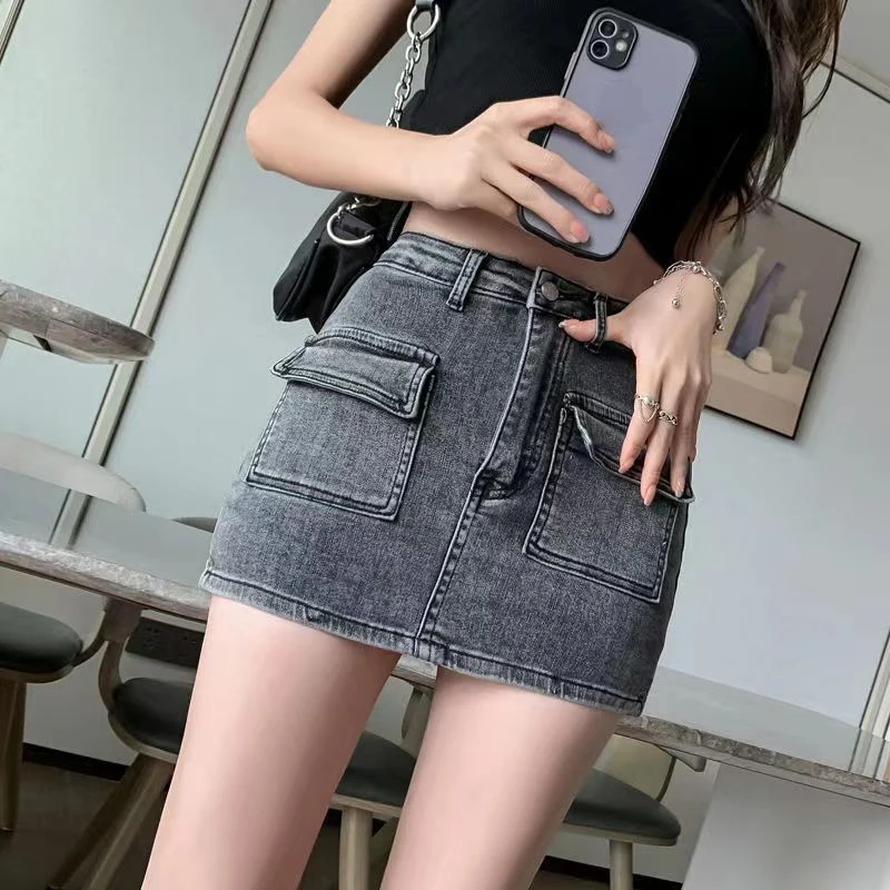 Xpqbb Summer Denim Short Skirt for Women Sexy Slim High Wiast Wrap Hip Mini Skirts Woman Korean Chic Pockets Shorts Jeans Skirt - Image 2