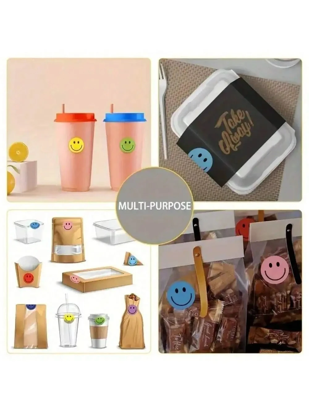 500 قطعة من الملصقات الورقية ذات الوجه المبتسم، مل...