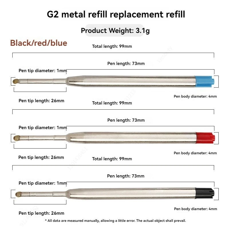 20pcs L:3.9 In/99mm Ballpoint Pen G2 Refills for Medium Point blue red Black Ink Rods for Writing Office Stationery 424 5