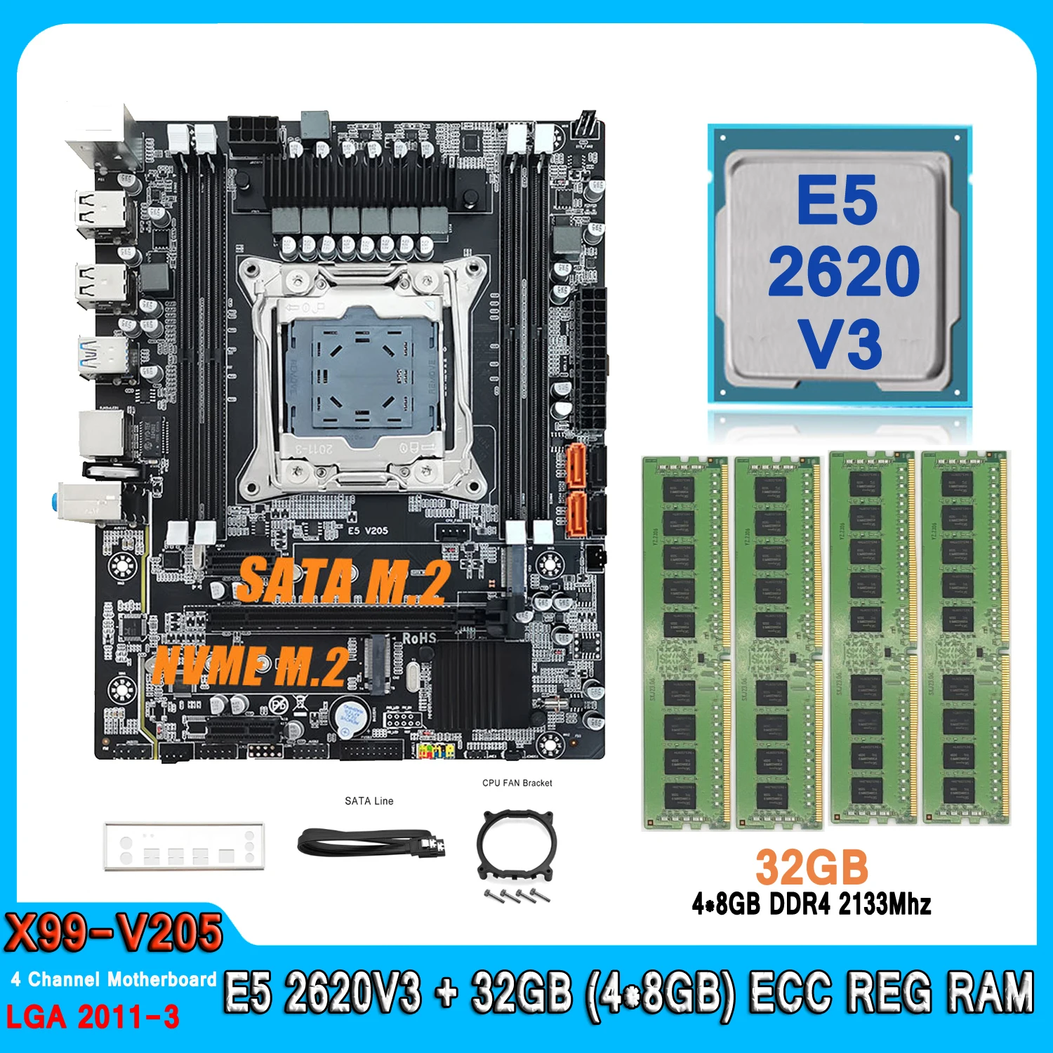 Комплект материнской платы X99 с процессором Intel Xeon E5 2620 V3, DDR4 32 Гб (4 х8 ГБ), 2133 МГц, четырехканальный комплект ОЗУ E5 2620V3, материнская плата компьютера