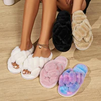 Popular Cross Furry Slippers Female Fluffy Slides Autumn Winter Outdoor Fashion Sexy EVA Light Flip Flops Sweat Soft Flat Shoes 2