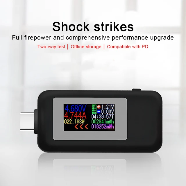 USB C 타입 USB 테스터 전류 4-30V USB-C 전압 전류 테스터 타이밍 전류계 10 1 USB-C 충전 케이블 컬러 스크린