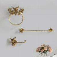 Luxury All-Copper Bathroom Accessories Retro Brass Bird Towel Ring Clear Texture Punch-Free Towel Holder Antique Bathroom Ac 1