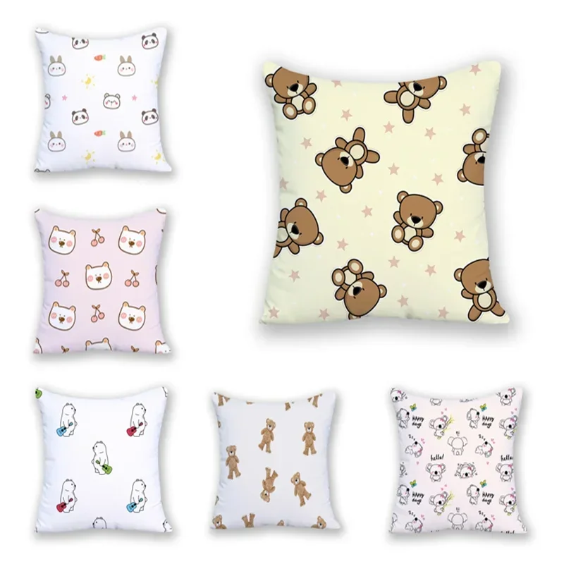 

Cute Bear Print Pillowcase Cartoon Pillowcover 50X50cm Fashion Cushion Cover 2024 New Year Home Boy Girl Kid Room Decor DE001