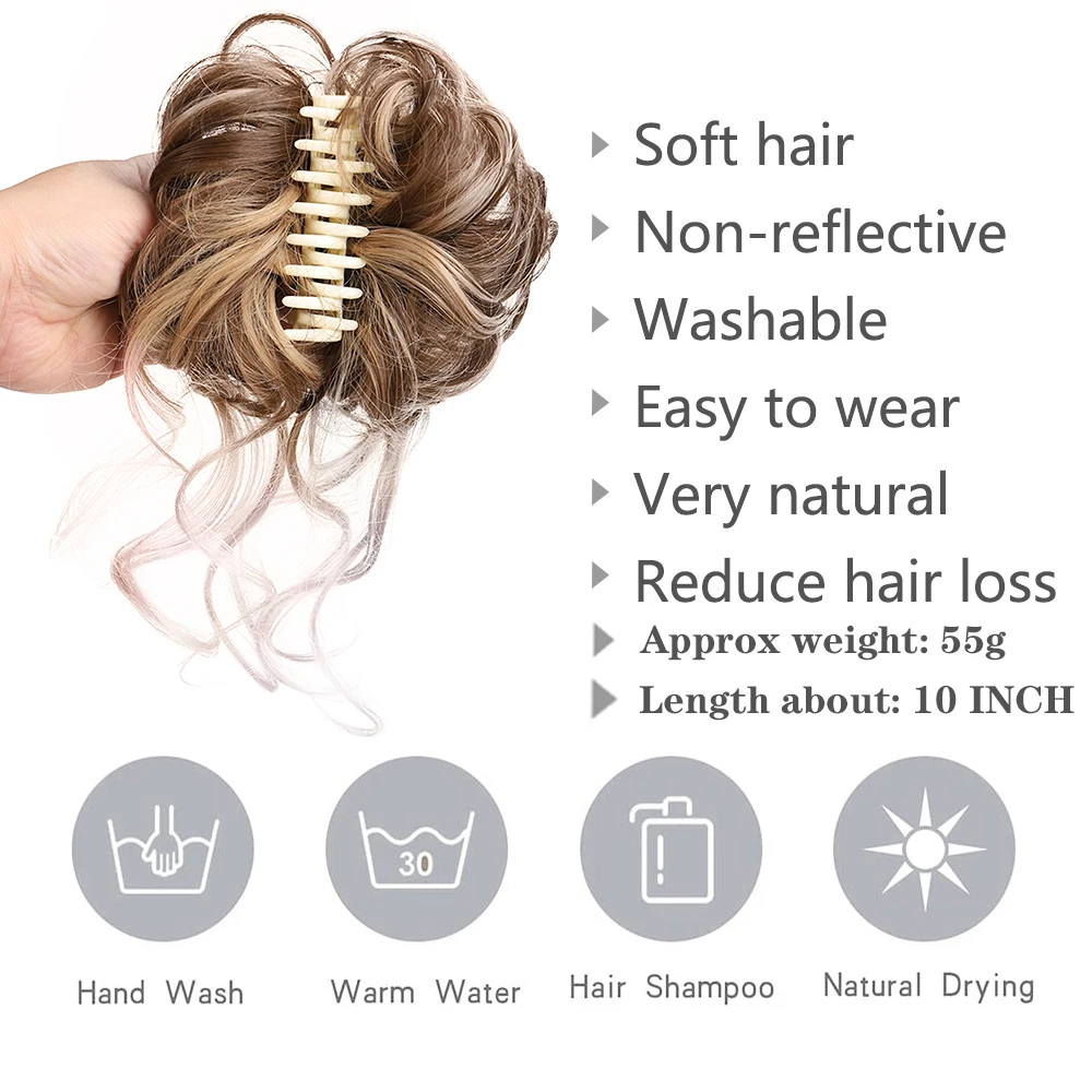 Girls Claw Clip-on Hair Chignons Hairpiece Curly Heat Resistant Womens Bun Wigs
