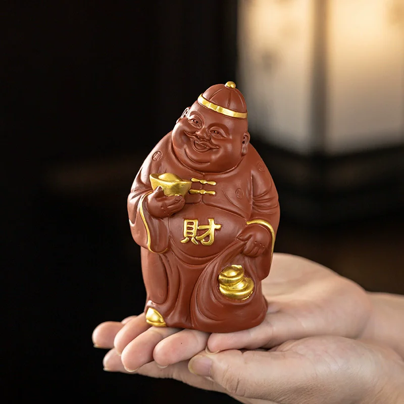 New Chinese Zodiac Pig Fortune Tea Pet, Yixing Zisha Clay Teapot Pallet Ornament, Tea Ceremony Desktop Decoration Gift for Men