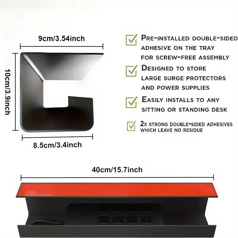 새로운 세일 40cm/15.75인치 PVC 테이블 아래 케이블 정리함 펀치프리 사무실 와이어 정리 홀더 간편 설치 벽걸이형