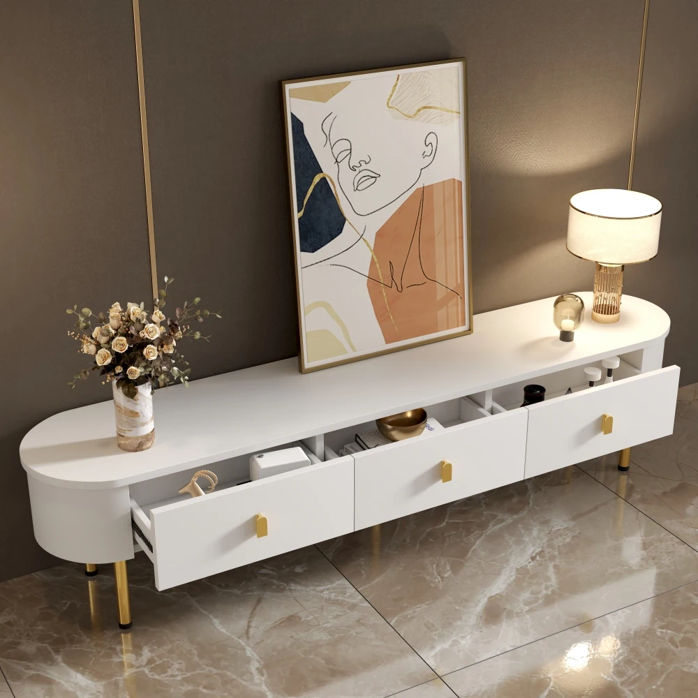 L174×B35×H41cm Wohnzimmermöbel TV-Schrank mit Schubladen, goldenen Griffen und Beinen, gebogenen Ecken, geeignet für die Inneneinrichtung – Detail 6