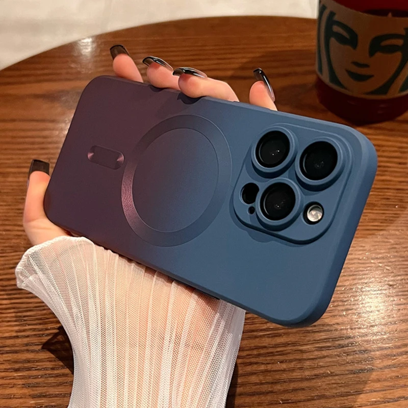 Custodia morbida in silicone sfumato di moda per iPhone 14 13 12 11 Pro 14Pro Max Plus Luxury per copertura di ricarica wireless Magsafe_voghion.com