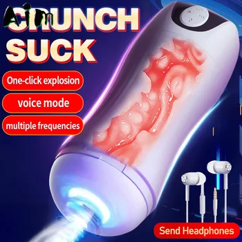Fully automatic retractable male masturbator real vagina vibrating pocket cat male masturbation cup blowjob sex machine sex toys 1