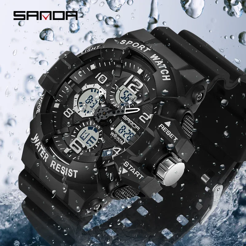 SANDA 3168  LED Digital 50M Waterproof Watch Men Multifunction Clock Relogio Masculino Men Military Watches White Sport Watch 2