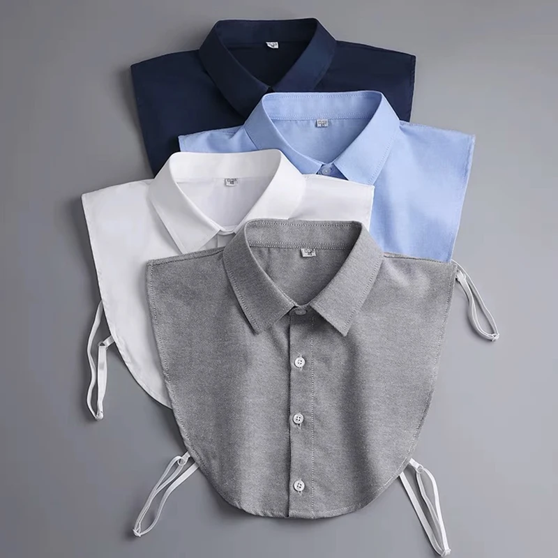 

Men's Cotton Fake Collar Blouse Business Formal Shirt Detachable Collar Solid Color Blue Lapel False Collar Women Top Collars