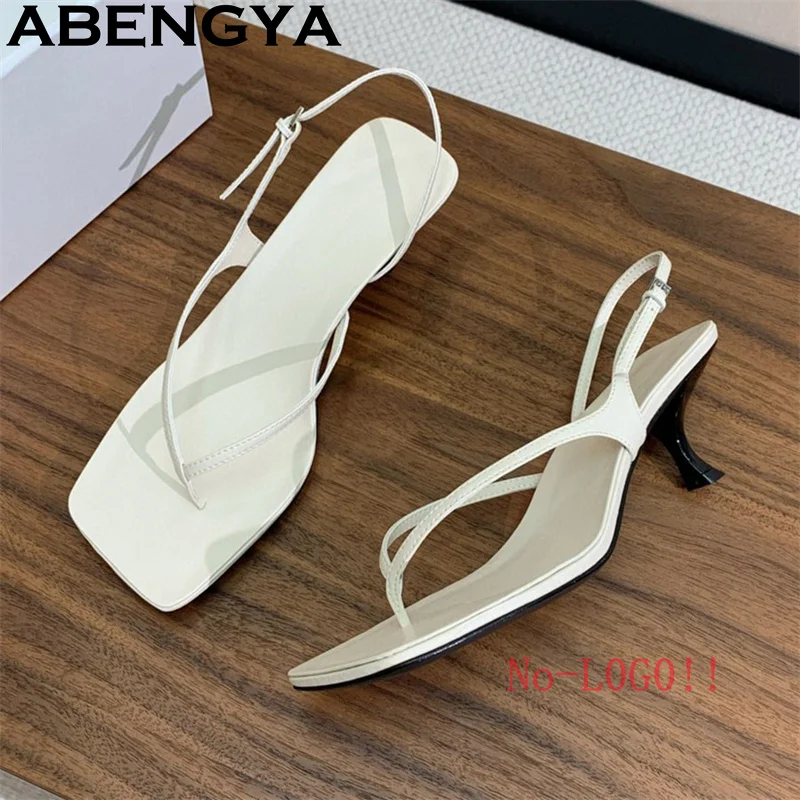ABENGYA Woman's Flip Flops Kitten Heels Sandals Women Square Peep Toe Slingback Summer Sexy Beach Party Shoes Zapatillas mujer