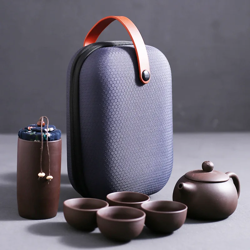 Portable Travel Kungfu Tea Set Zisha Ceramic Tea Set in Bag