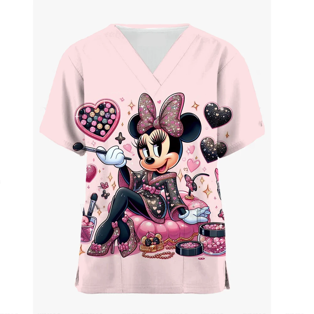 thumbnail image 1 of Blusas médicas con estampado de Mickey Mouse de Disney para mujer, blusas de manga corta con cuello en V, uniforme de enfermera, blusa de trabajo con estampado de dibujos animados, uniforme de mujer, 1 of 4