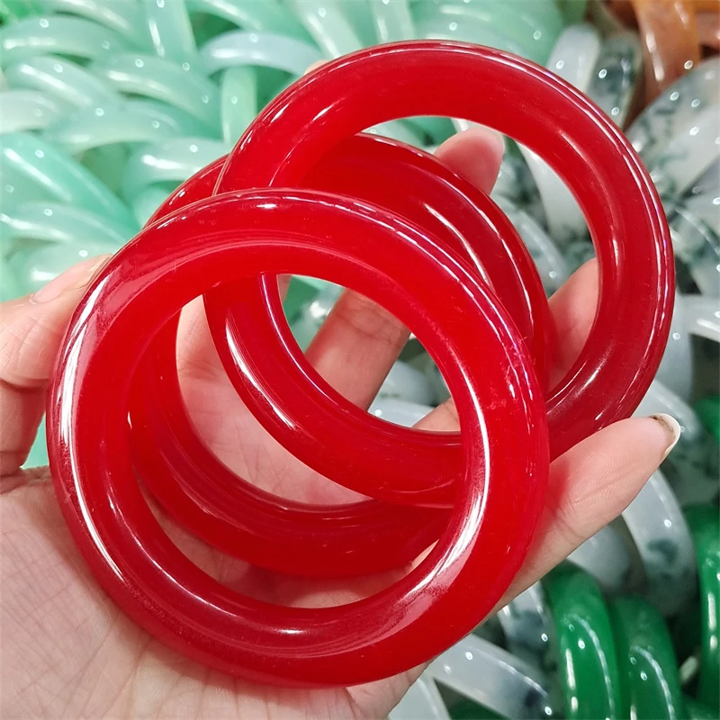 Natural Red Jades Round Bangle Women Healing Jewelry Genuine Corundum