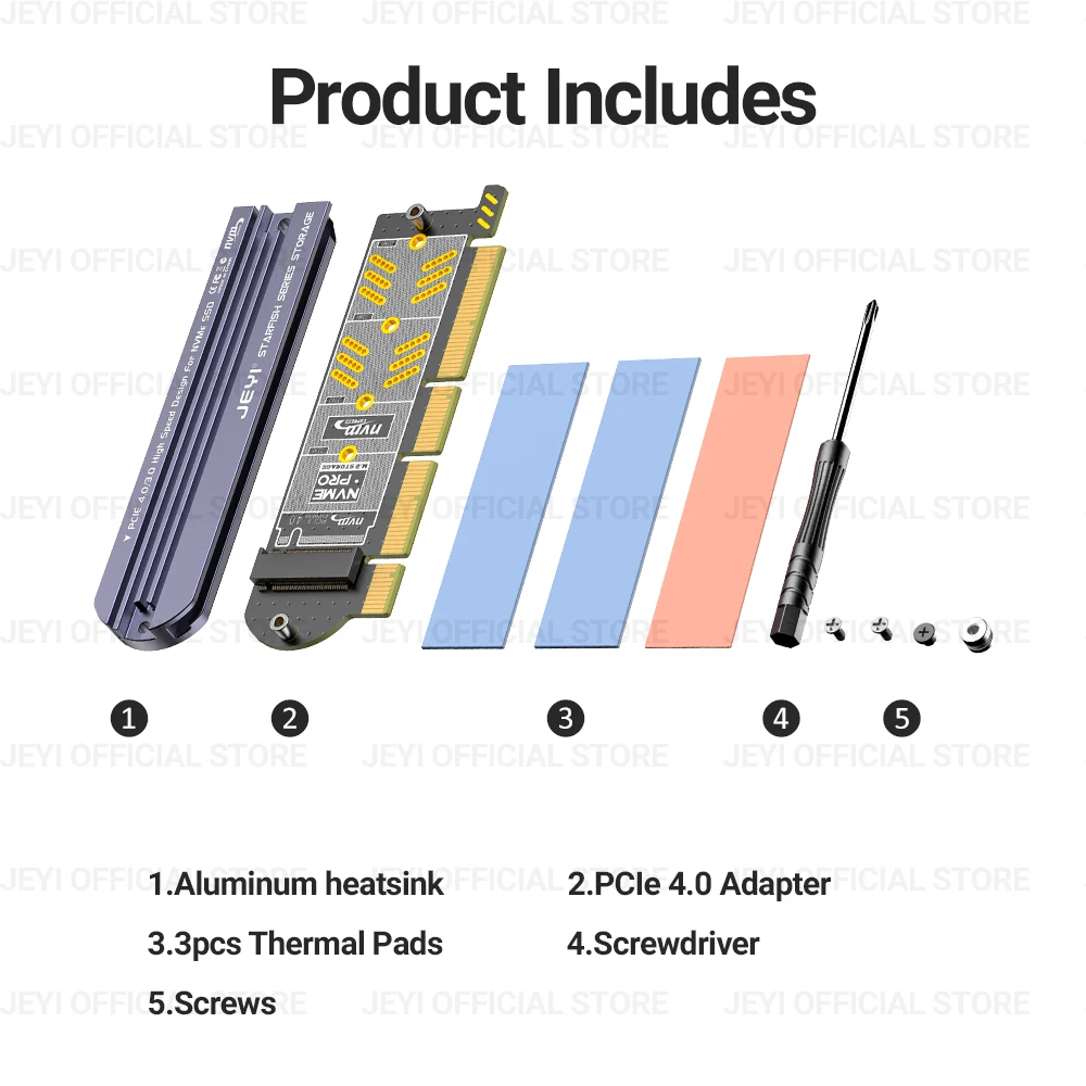 Jeyi-cartão de Expansão para Desktop M.2 Nvme para Pcie 4.0 3.0 Adaptador Dissipador Ssd de Alumínio 64gbps Gen4 Pcie x4 x8 X16 - Imagem 5