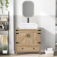 28 inch Natural Color Bathroom Vanity, Modern Fixture Standing Pedestal Cabinet with White Ceramic Sink 1