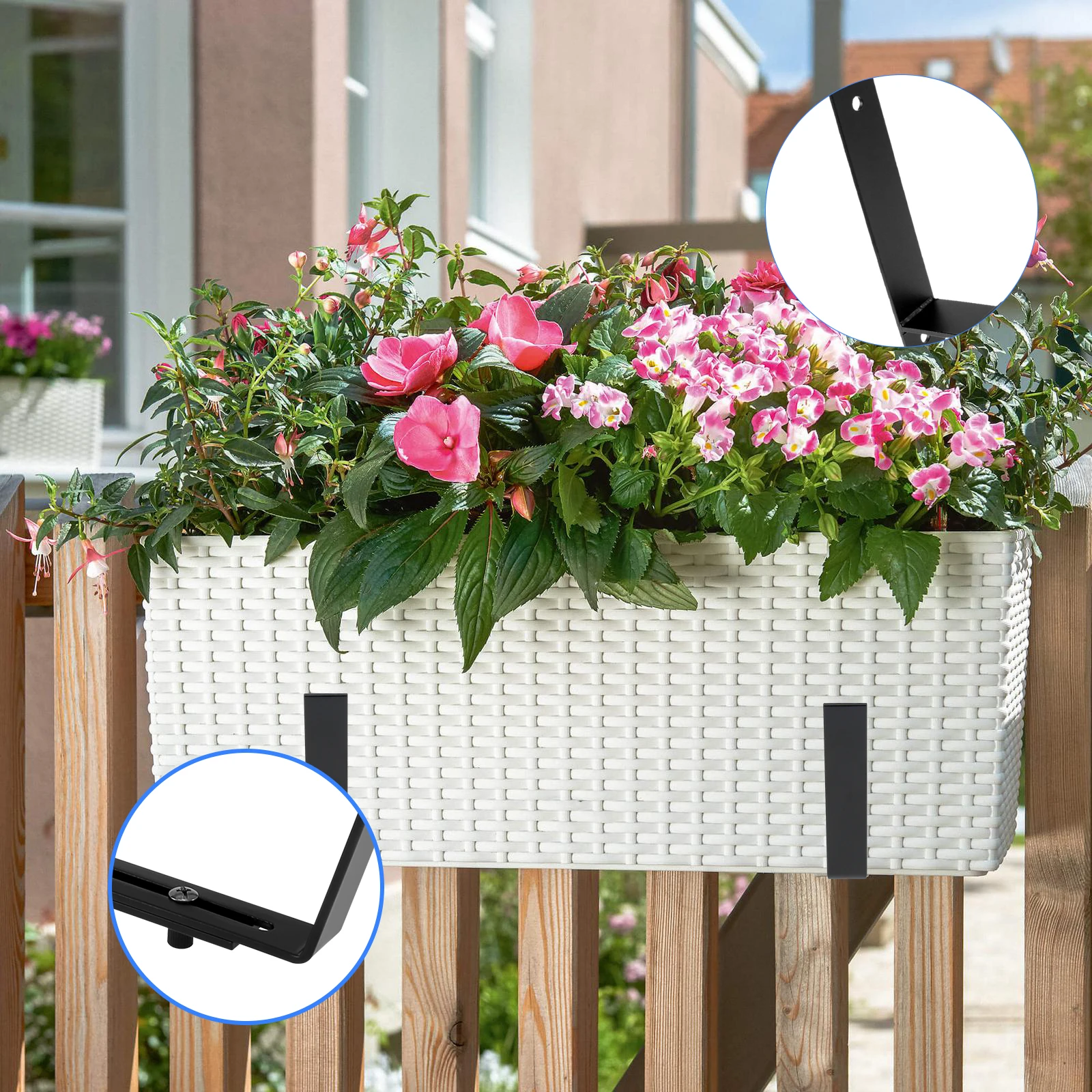 Raambakbeugels, verstelbare leuning, bloembakhouder, plantenbakbeugels, sterke metalen plantenbakbeugels voor terrasleuning, vensterbanken, tuin, hekken en balkon (B