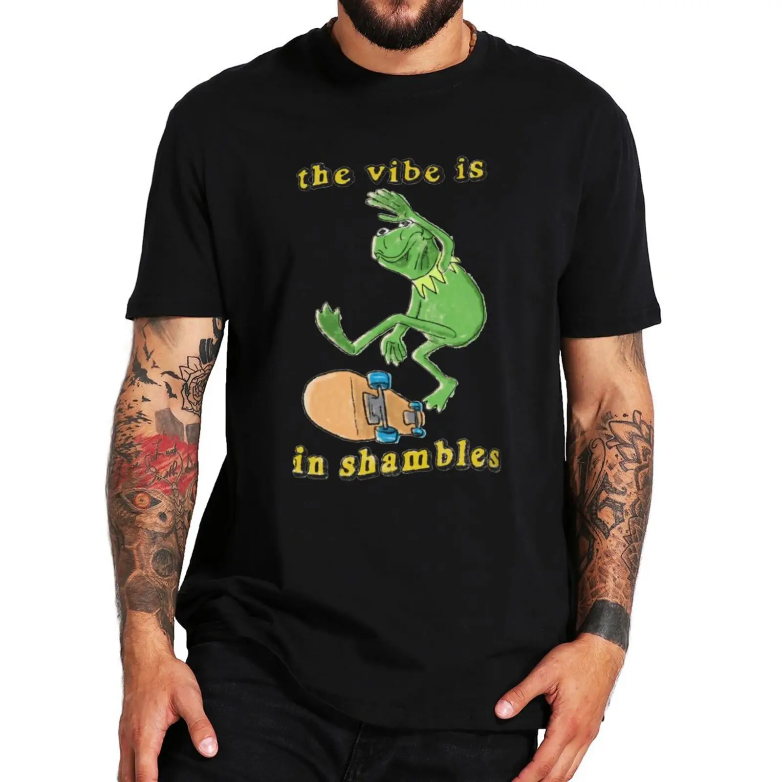 

Vibe In Shambles Short Sleeve T-Shirt The Frog Is On The Skateboard T Shirt 100% Cotton EU Size Tee Tops