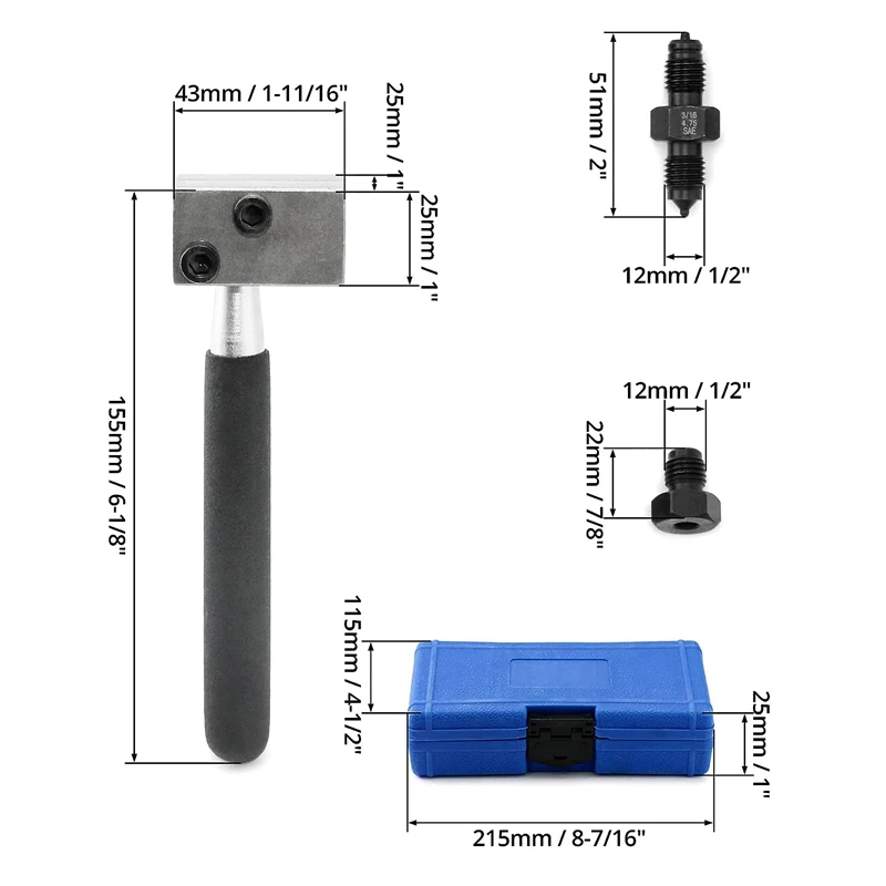 Outil professionnel d'évasement de tuyau de frein, utilisation à la main sur la voiture, kit SAE à double évasement de 3/16 po pour tuyaux en cuivre, en dégradet en acier