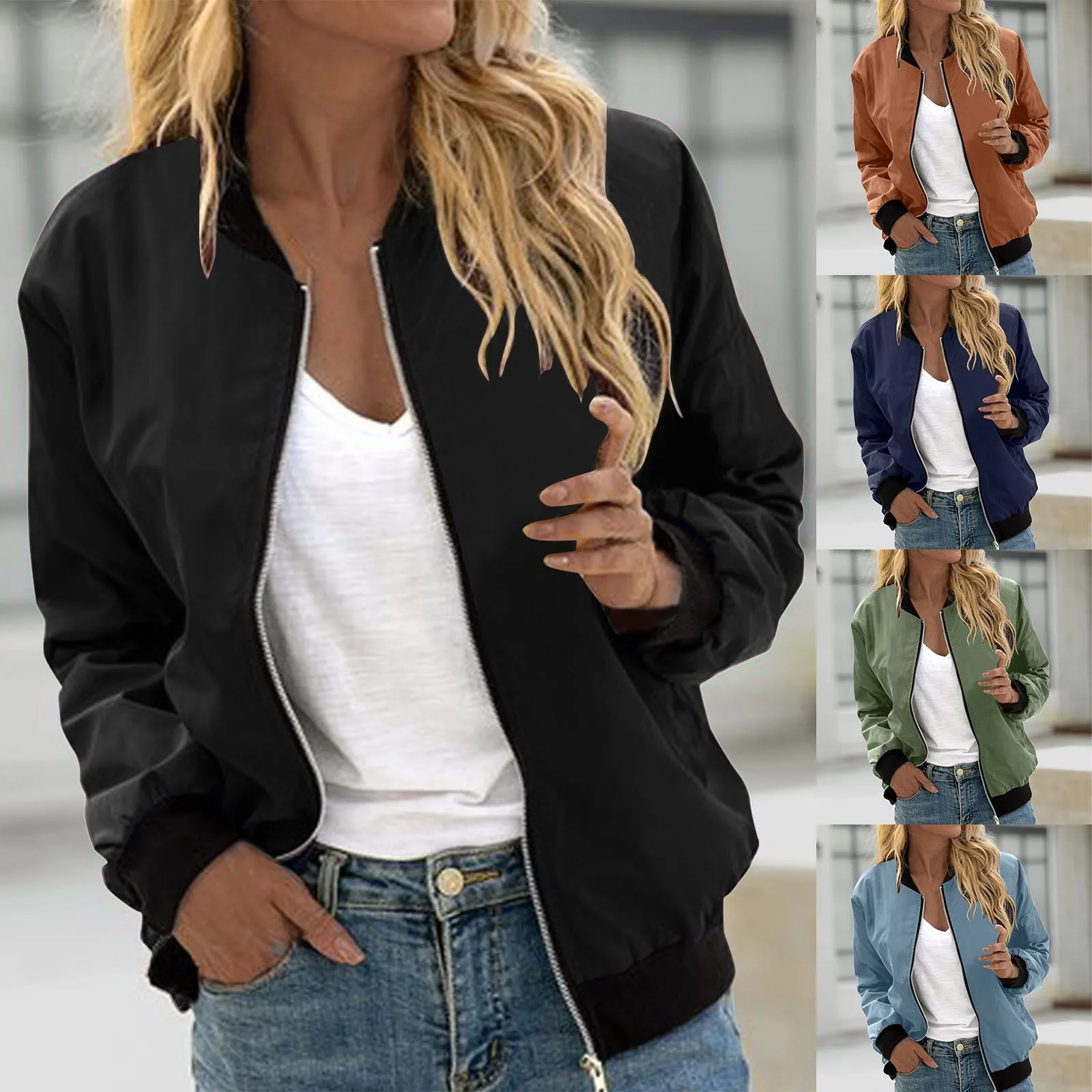 

Women Autumn Fashion Leisure Thin Pocket Jackets Coat Long Sleeve Casual Simplicity Hundred Tower Baseball Tops