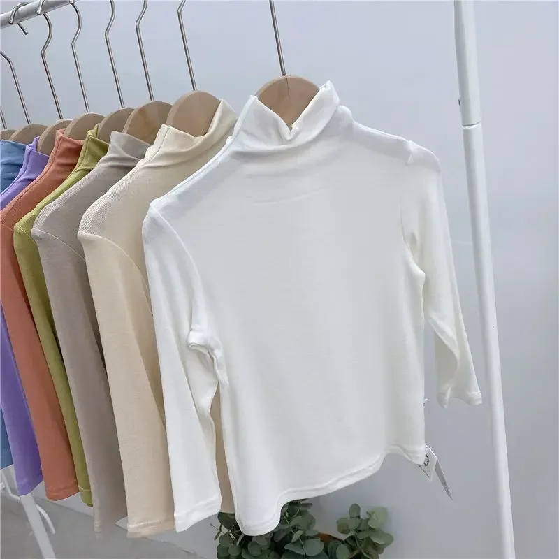 Kids Girls Solid Undershirts 2024 New Children Casual Modal T-shirts Candy Color Spring Autumn Clothing Baby Girls Thin Tops 3