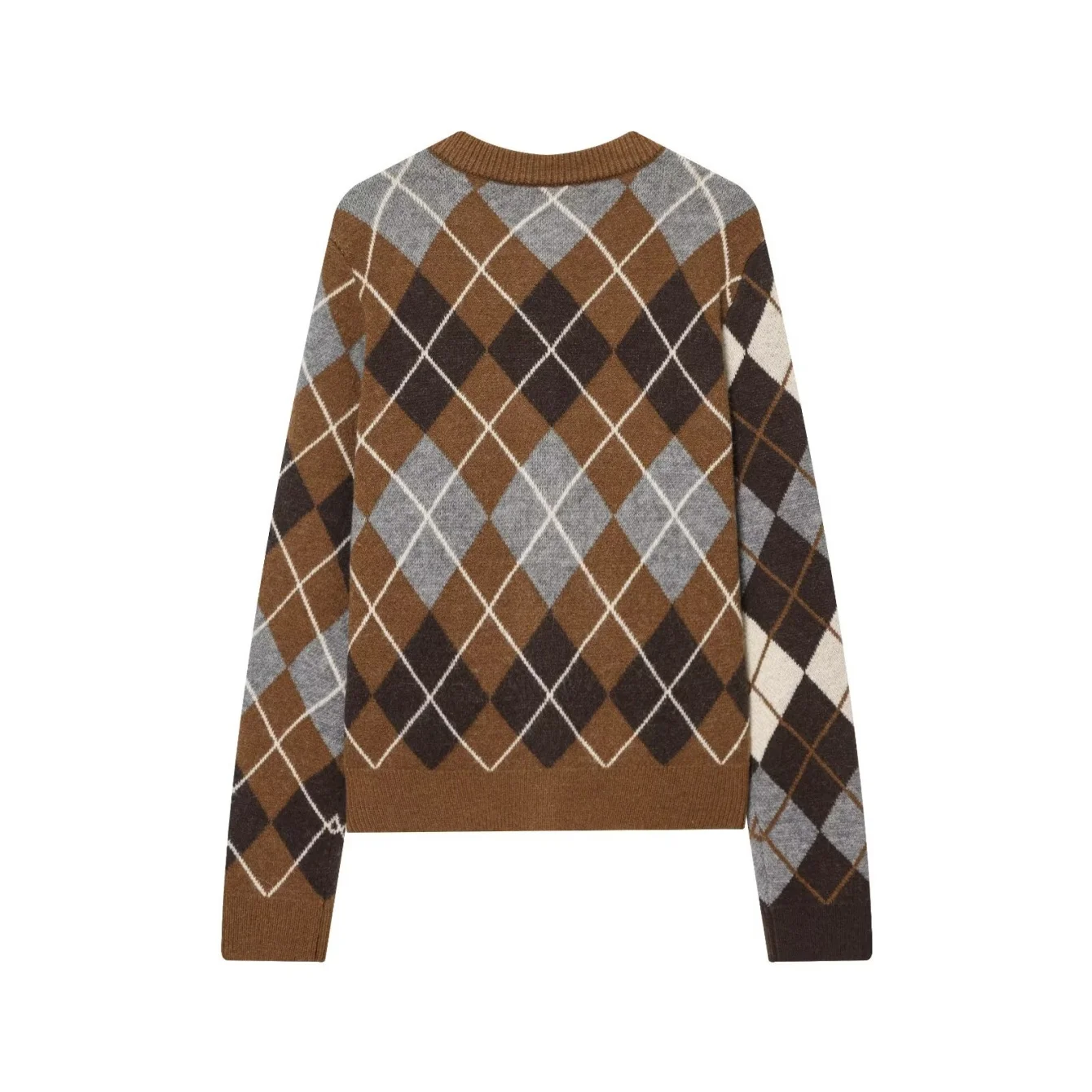 Women British Vintage Casual Argyle Knitted Cardigan Female O-Neck Long Sleeved Sweater Coat Commute High Street Knitted Top