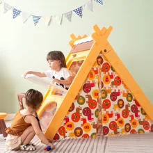 

Kids Play Tent - 4 in 1 Teepee Tent with Stool and Climber, Foldable Playhouse Tent for Boys & Girls