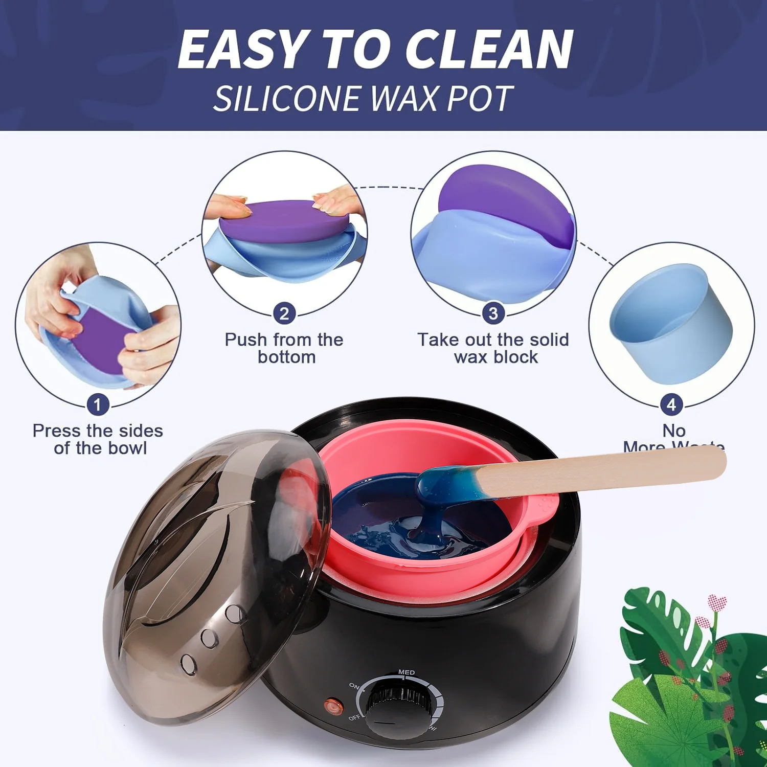 Home Hair Removal Waxing Kit US Plug 4 Packs Hard Wax Beads Silicone Wax Pot for Full Body Face Legs Bikini Brazilian hair removal wax hair removal wax heater