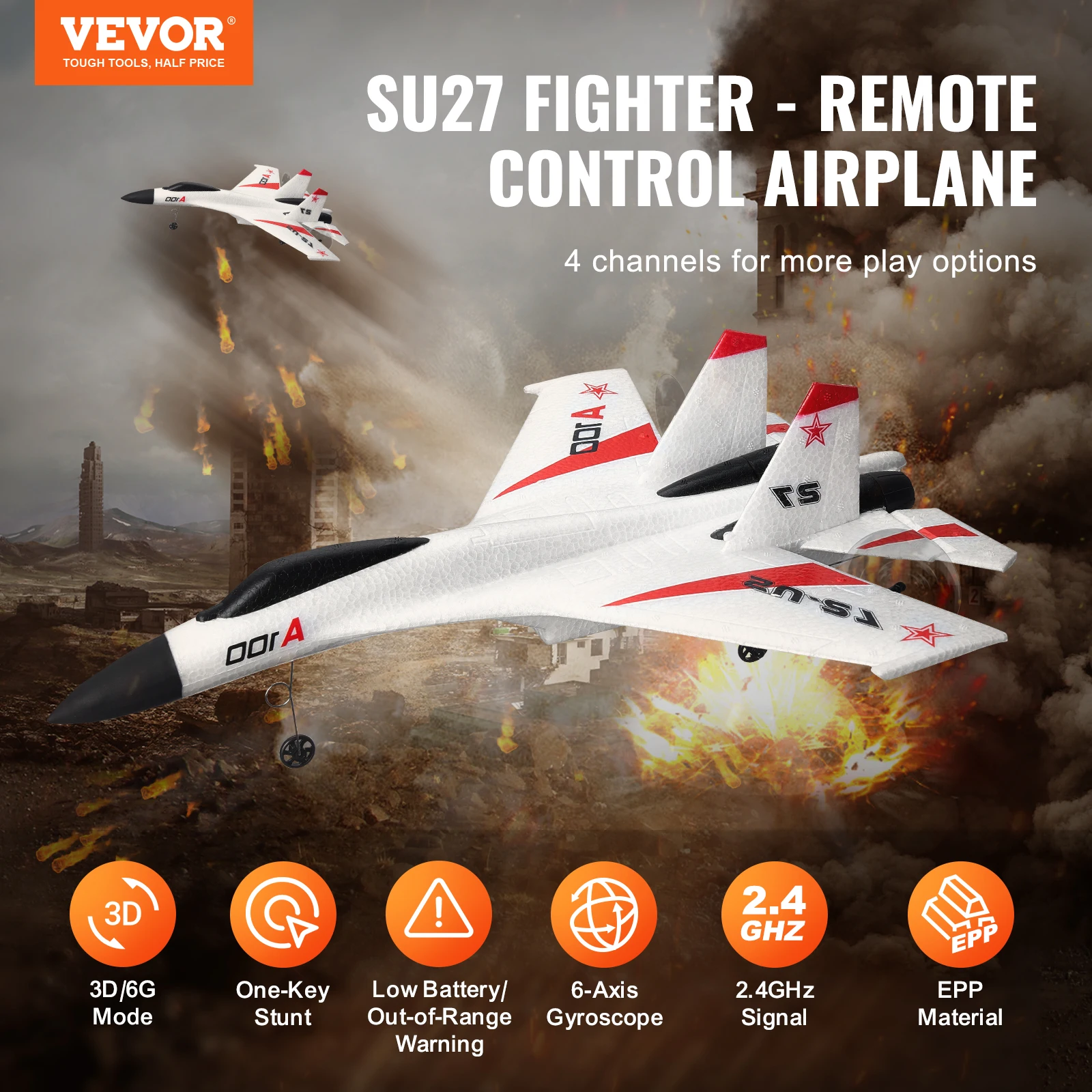 VEVOR SU27 RC Plane 2.4G  Remote Control Flying Model Glider Airplane with 2 Batteries Aircraft Foam Toys for Children Gifts 2