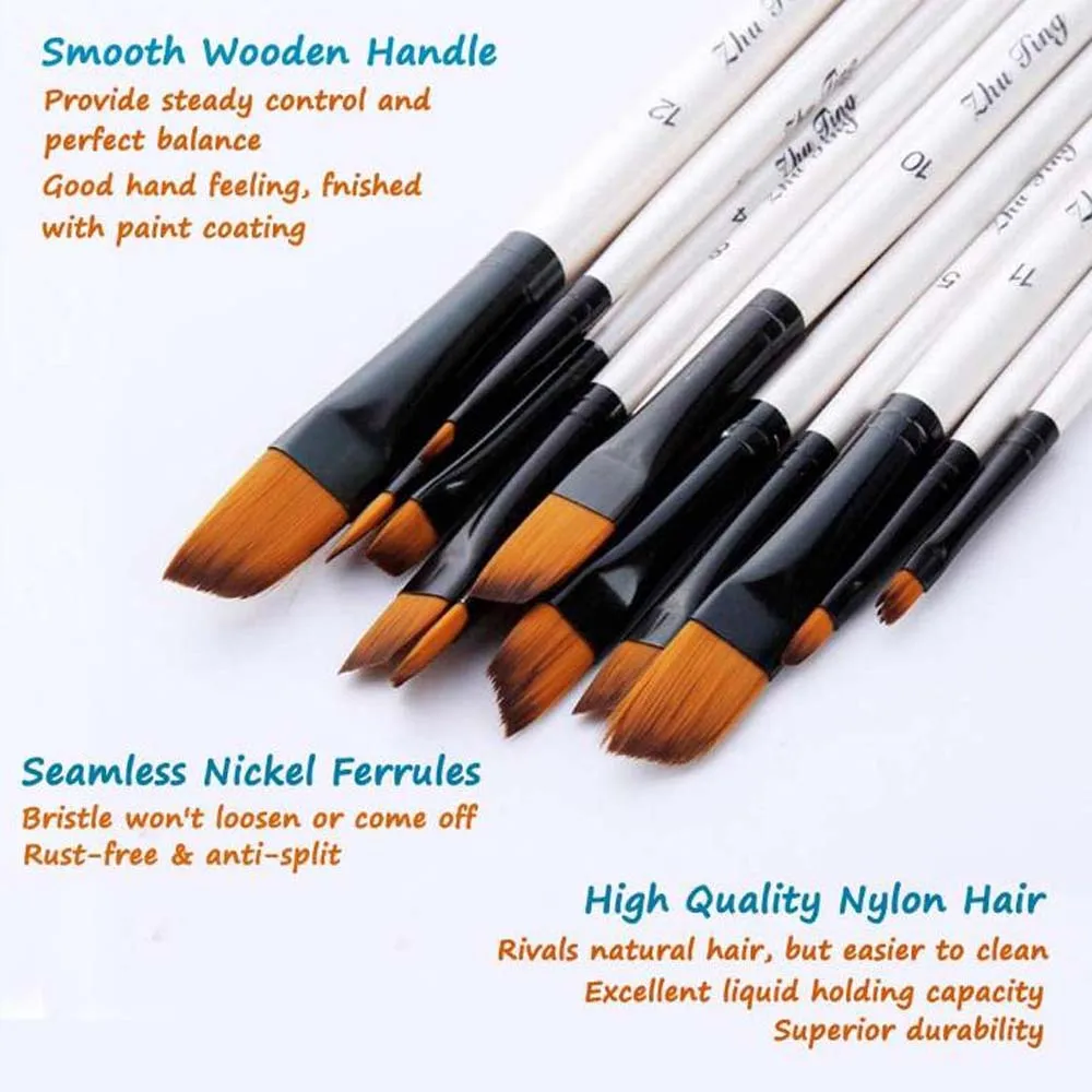 6PCS Wood Oil Paint Brushes Acrylic Paint Brush Flexible Bristles Comfortable to Hold Suitable for Painting Graffiti Art Creation